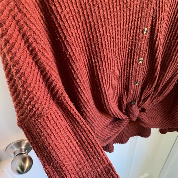 UO Out From Under Burnt Orange Waffle Tie Top - Picture 5 of 7